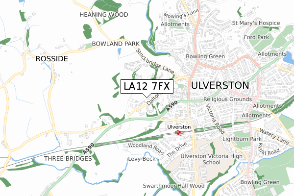 LA12 7FX map - small scale - OS Open Zoomstack (Ordnance Survey)