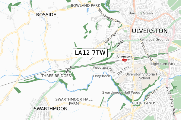 LA12 7TW map - small scale - OS Open Zoomstack (Ordnance Survey)