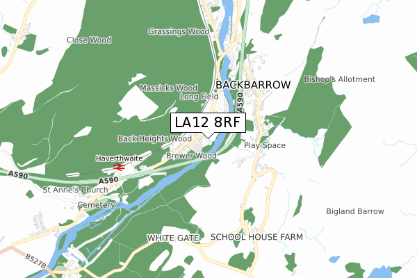 LA12 8RF map - small scale - OS Open Zoomstack (Ordnance Survey)