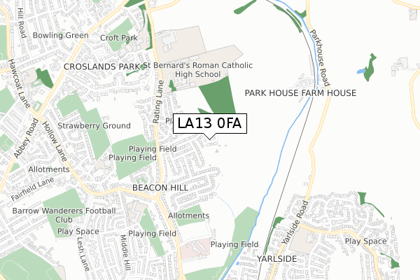 LA13 0FA map - small scale - OS Open Zoomstack (Ordnance Survey)