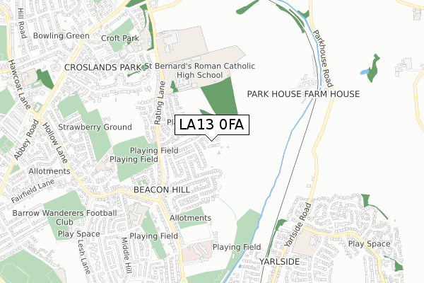 LA13 0FA map - small scale - OS Open Zoomstack (Ordnance Survey) LA13 0FA map - small scale - OS Open Zoomstack (Ordnance Survey)
