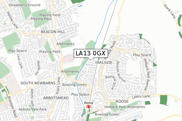 LA13 0GX map - small scale - OS Open Zoomstack (Ordnance Survey)