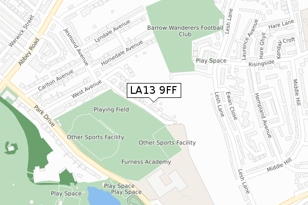 LA13 9FF map - large scale - OS Open Zoomstack (Ordnance Survey)