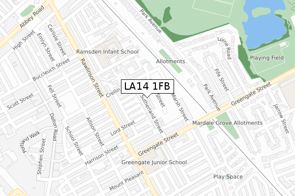 LA14 1FB map - large scale - OS Open Zoomstack (Ordnance Survey)