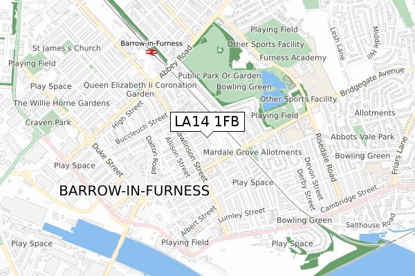LA14 1FB map - small scale - OS Open Zoomstack (Ordnance Survey)