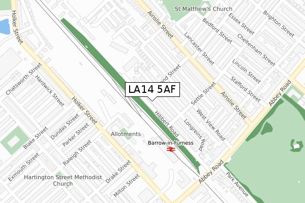 LA14 5AF map - large scale - OS Open Zoomstack (Ordnance Survey)