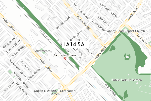 LA14 5AL map - large scale - OS Open Zoomstack (Ordnance Survey)