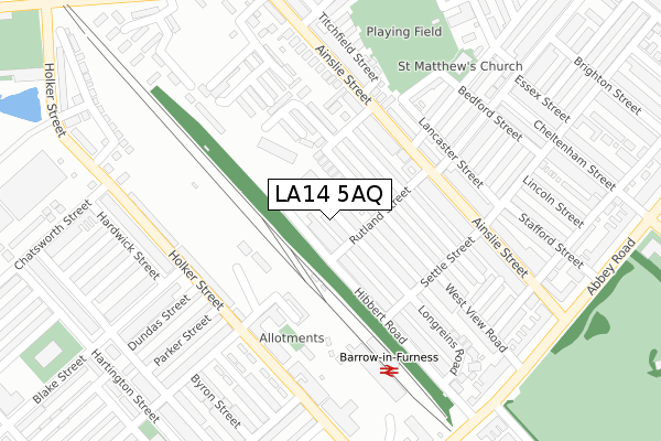 LA14 5AQ map - large scale - OS Open Zoomstack (Ordnance Survey)