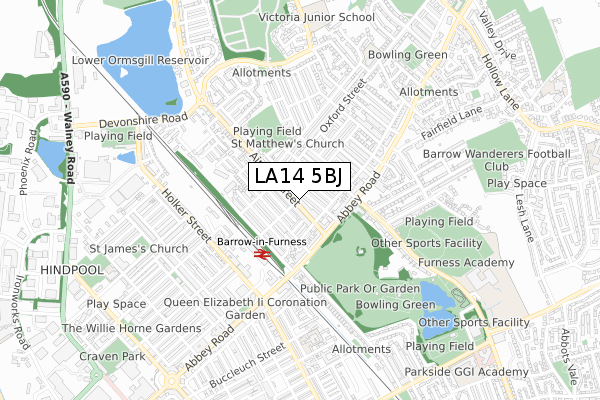 LA14 5BJ map - small scale - OS Open Zoomstack (Ordnance Survey)