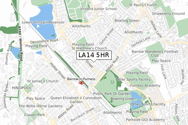 LA14 5HR map - small scale - OS Open Zoomstack (Ordnance Survey)