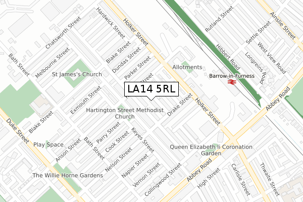 LA14 5RL map - large scale - OS Open Zoomstack (Ordnance Survey)