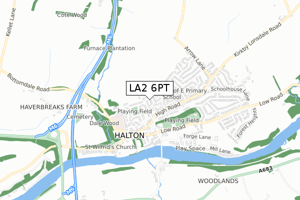 LA2 6PT map - small scale - OS Open Zoomstack (Ordnance Survey)