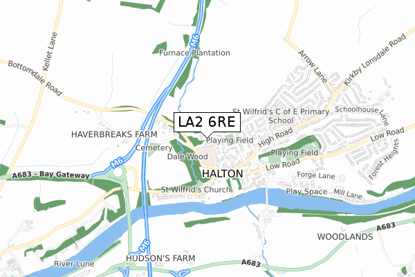 LA2 6RE map - small scale - OS Open Zoomstack (Ordnance Survey)