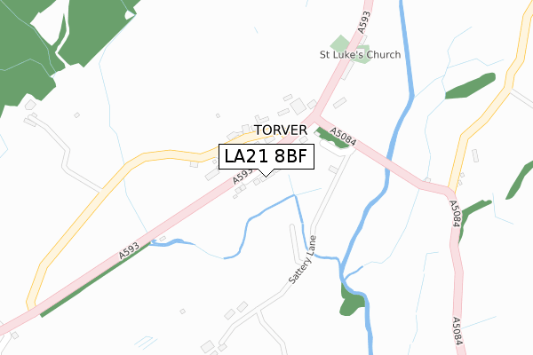 LA21 8BF map - large scale - OS Open Zoomstack (Ordnance Survey)