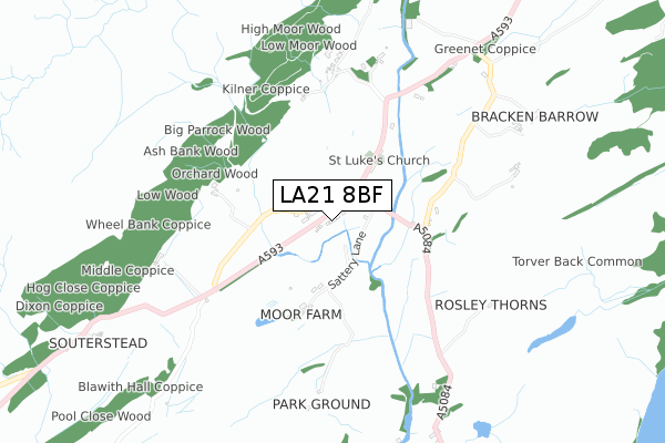 LA21 8BF map - small scale - OS Open Zoomstack (Ordnance Survey)