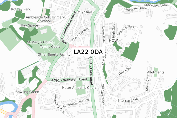 LA22 0DA map - large scale - OS Open Zoomstack (Ordnance Survey)