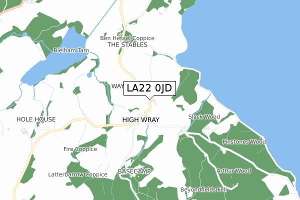 LA22 0JD map - small scale - OS Open Zoomstack (Ordnance Survey)