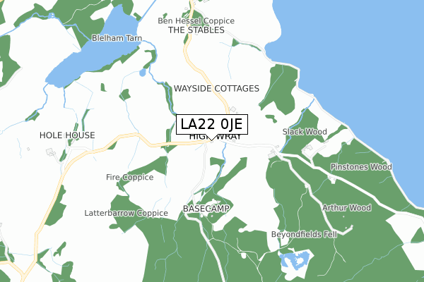LA22 0JE map - small scale - OS Open Zoomstack (Ordnance Survey)