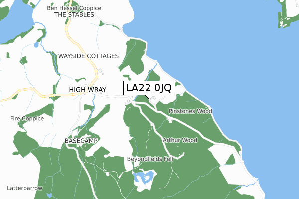 LA22 0JQ map - small scale - OS Open Zoomstack (Ordnance Survey)