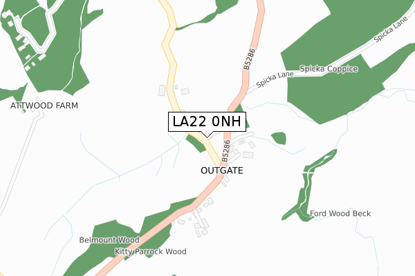 LA22 0NH map - large scale - OS Open Zoomstack (Ordnance Survey)