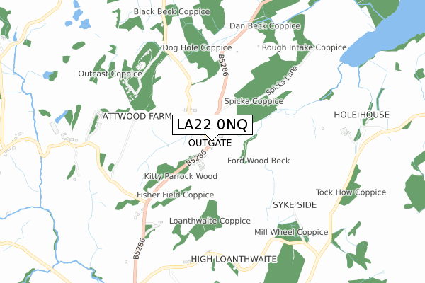 LA22 0NQ map - small scale - OS Open Zoomstack (Ordnance Survey)