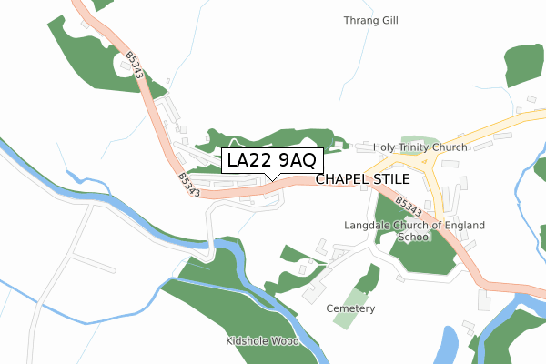 LA22 9AQ map - large scale - OS Open Zoomstack (Ordnance Survey)