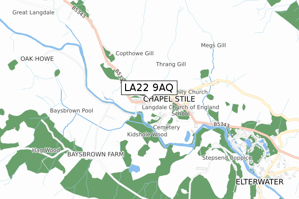 LA22 9AQ map - small scale - OS Open Zoomstack (Ordnance Survey)