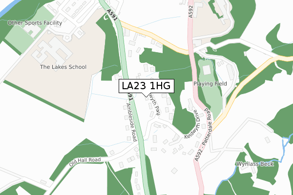 LA23 1HG map - large scale - OS Open Zoomstack (Ordnance Survey)