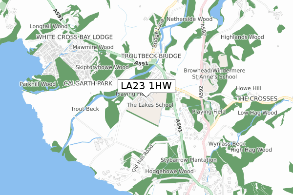 LA23 1HW map - small scale - OS Open Zoomstack (Ordnance Survey)