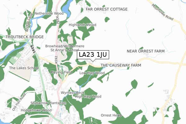 LA23 1JU map - small scale - OS Open Zoomstack (Ordnance Survey)