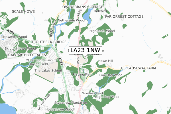 LA23 1NW map - small scale - OS Open Zoomstack (Ordnance Survey) LA23 1NW map - small scale - OS Open Zoomstack (Ordnance Survey)