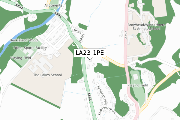 LA23 1PE map - large scale - OS Open Zoomstack (Ordnance Survey)