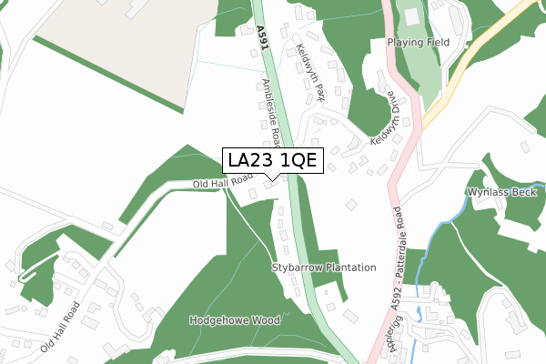 LA23 1QE map - large scale - OS Open Zoomstack (Ordnance Survey)