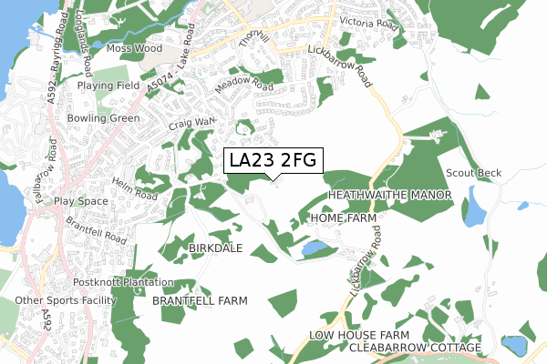 LA23 2FG map - small scale - OS Open Zoomstack (Ordnance Survey) LA23 2FG map - small scale - OS Open Zoomstack (Ordnance Survey)