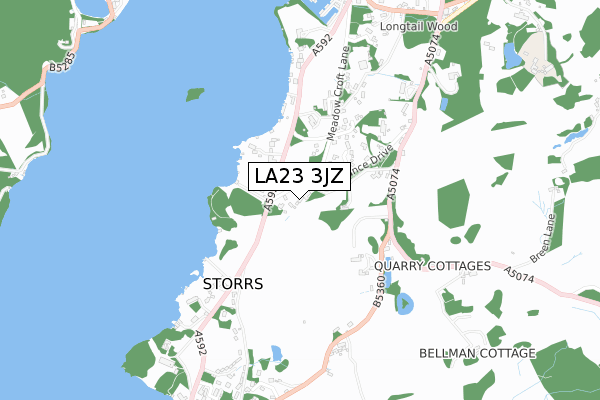 LA23 3JZ map - small scale - OS Open Zoomstack (Ordnance Survey)
