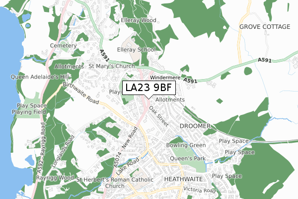 LA23 9BF map - small scale - OS Open Zoomstack (Ordnance Survey)