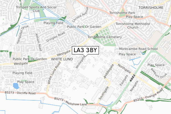 LA3 3BY map - small scale - OS Open Zoomstack (Ordnance Survey)