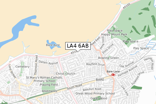 LA4 6AB map - small scale - OS Open Zoomstack (Ordnance Survey)
