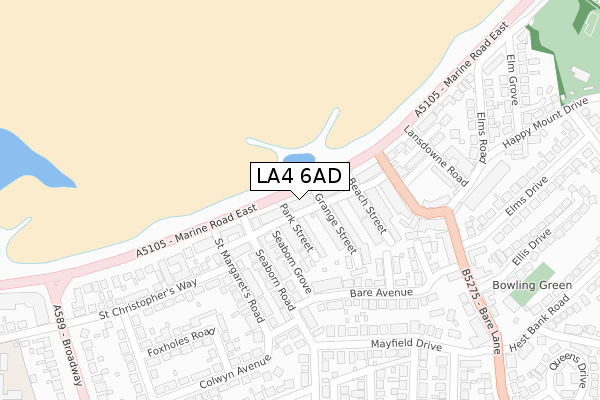 LA4 6AD map - large scale - OS Open Zoomstack (Ordnance Survey)