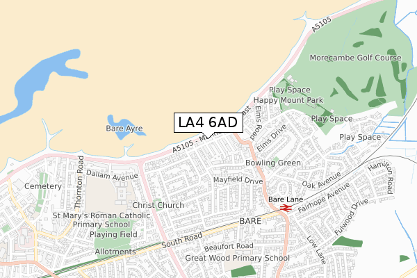 LA4 6AD map - small scale - OS Open Zoomstack (Ordnance Survey)