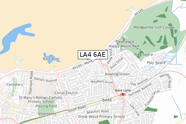 LA4 6AE map - small scale - OS Open Zoomstack (Ordnance Survey)