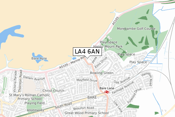 LA4 6AN map - small scale - OS Open Zoomstack (Ordnance Survey)