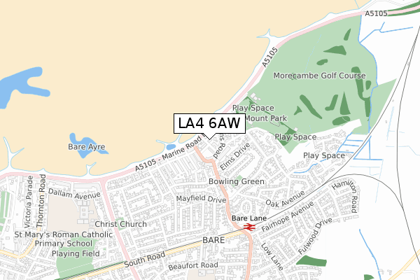 LA4 6AW map - small scale - OS Open Zoomstack (Ordnance Survey)