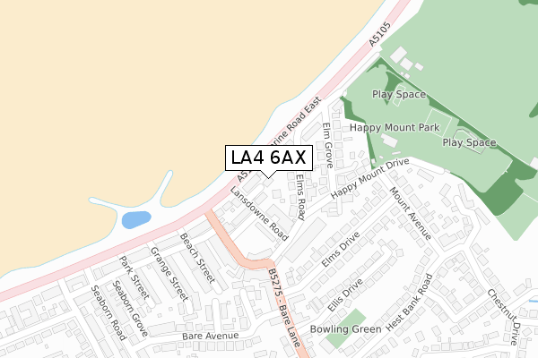 LA4 6AX map - large scale - OS Open Zoomstack (Ordnance Survey)