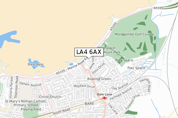 LA4 6AX map - small scale - OS Open Zoomstack (Ordnance Survey)