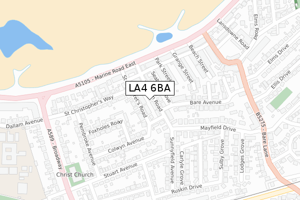 LA4 6BA map - large scale - OS Open Zoomstack (Ordnance Survey)