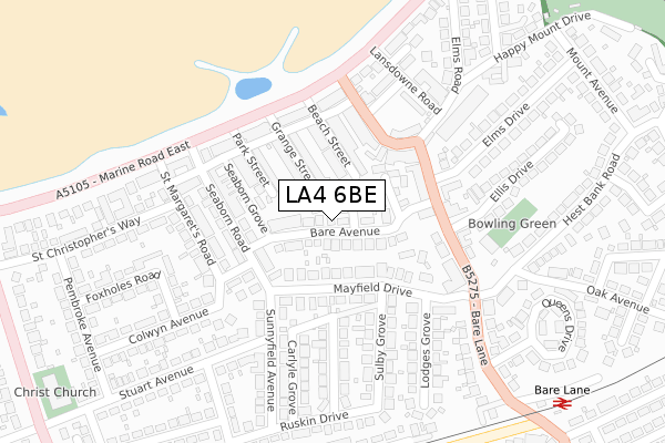 LA4 6BE map - large scale - OS Open Zoomstack (Ordnance Survey)