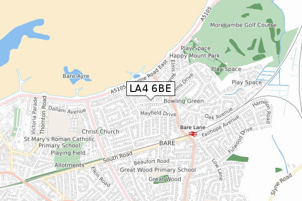 LA4 6BE map - small scale - OS Open Zoomstack (Ordnance Survey)