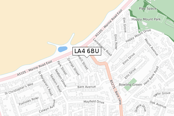 LA4 6BU map - large scale - OS Open Zoomstack (Ordnance Survey)