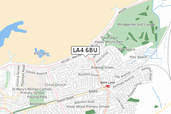 LA4 6BU map - small scale - OS Open Zoomstack (Ordnance Survey)